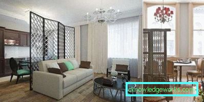 Кухиња дизајн дневни боравак од 17 четворних метара са зонирање - фото интеријера