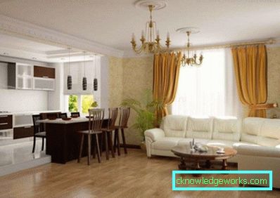Дизајн кухиње у комбинацији са дневном собом у приватној кући