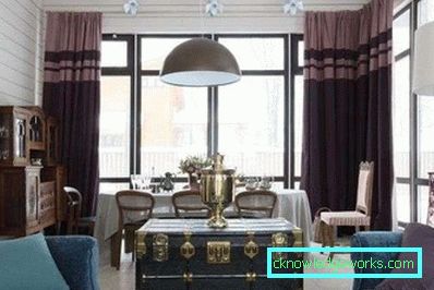 Љубичасте завесе у ентеријеру дневне собе - фото идеје