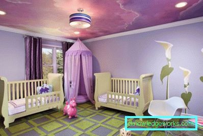 Плафон у дјечјој соби за дјечака и дјевојчицу - фотографија у унутрашњости